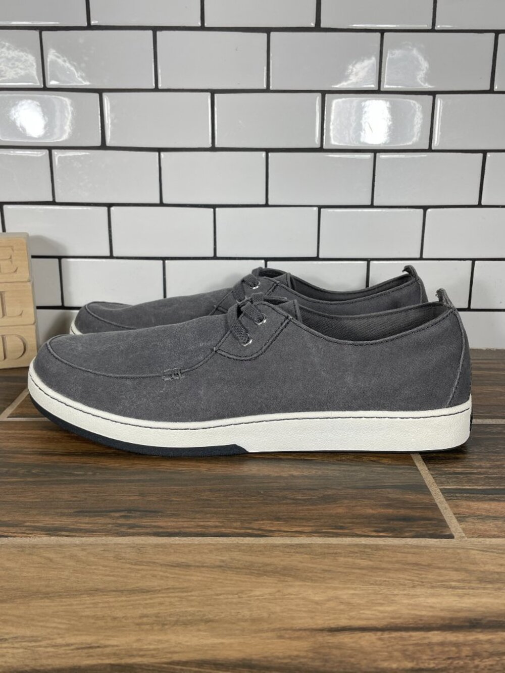 LL Bean Campside 2 Eye Boat Shoes Mens Size 13 Gray Canvas Lace Up Low Top